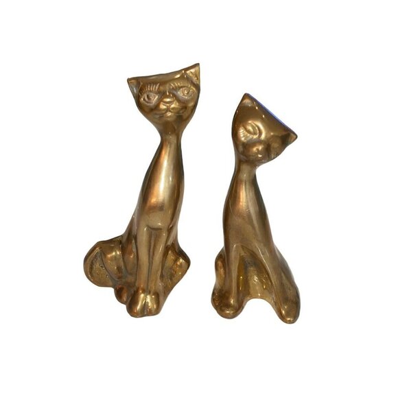 Vintage Mid Century Modern Stylized Cats Pair Size 6 Brass Taiwan - Picture 3 of 9
